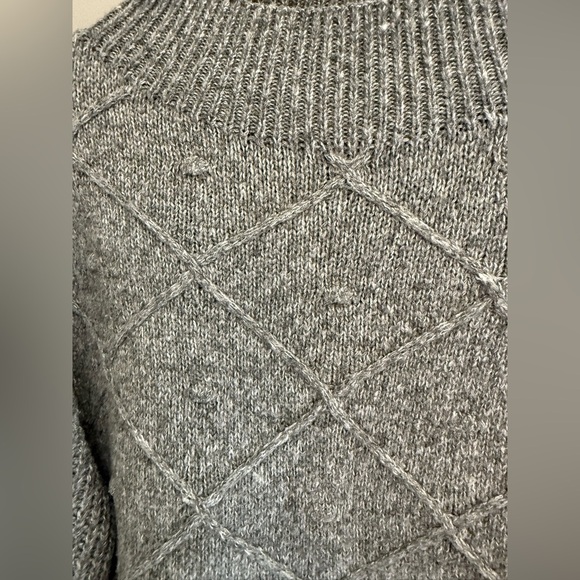 Cupid Chunky Knit Sweater Woman’s SZ S Grey Argyle High Neck Long Sleeve Winter - Picture 2 of 8
